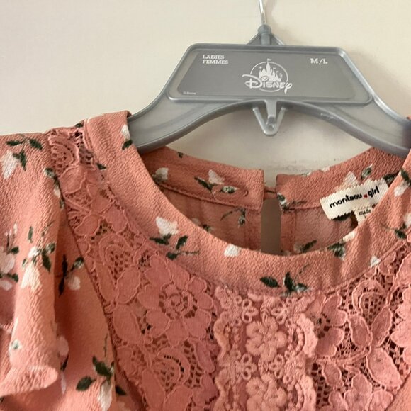 Monteau Girl 14 XL Dusty Rose Pink Floral Flared Dress Crochet Lace - Picture 4 of 6